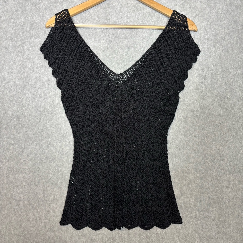The Limited Vintage Y2K Hand-Knit Crochet Sleeveless Top-Black-Women Size Small - Picture 4 of 4